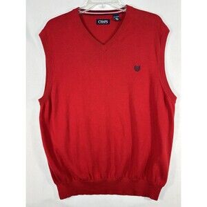 Chaps Men's Sweater Vest V-Neck Size 2XL Red 100% Cotton Golf